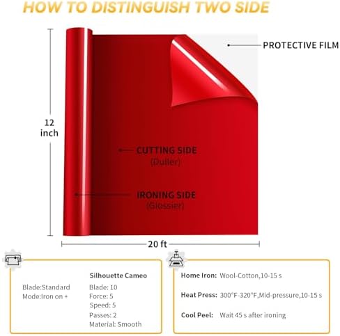 VinylRus Heat Transfer Vinyl, Red, 12" x 20ft