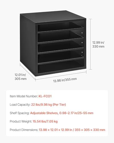 VEVOR Literature Organizer, 5 Compartments Office Mailbox with Adjustable Shelves, Wooden Mailbox Sorter with MDF, Countertop Office Home Classroom Storage Organizer for File, Document, Paper, Black