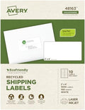 Avery® EcoFriendly Recycled Shipping Labels, 2" x 4", White, Permanent Adhesive, Laser & Inkjet Printers, 1,000 Total, Great for Shipping and Mailing, Product Merchandising, and More (48163)