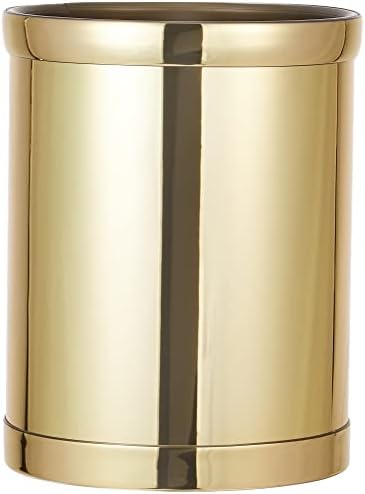 Kraftware Mylar Round Waste Basket, 11", Polished Brass Color