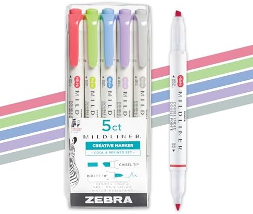 Zebra Pen MILDLINER No Bleed Highlighter, Cool and Refined, Dual Tip, 5-Pk