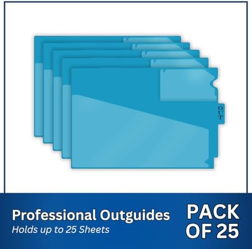 Doctor Stuff - Center Tab Vinyl Outguides, Diagonal Cut Front Pocket, Top Charge Out Slip Pocket, Plastic File Folder, Letter Size 9" x 13-1/4", Light Blue, 25/Box