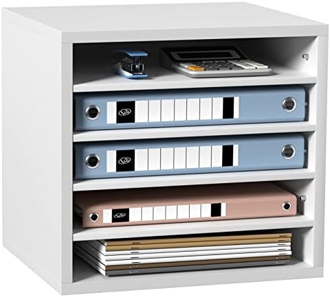 VEVOR Literature Organizers, 5 Compartments Office Mailbox with Adjustable Shelves, Wood Literature Sorter 13.9x12x13 inches for Office, Home, Classroom, Mailrooms Organization, EPA Certified, White