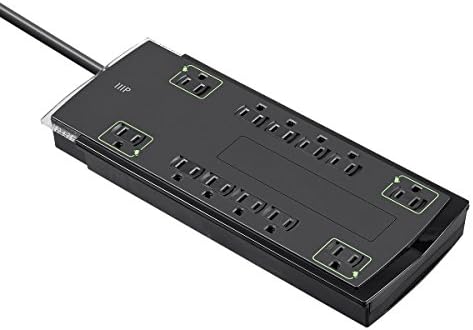 Monoprice 12 Outlet Slim Surge Protector - UL Rated, 4,230 Joules, Grounded and Protected Light Indicator, 10 Feet, Black (Pack of 2)