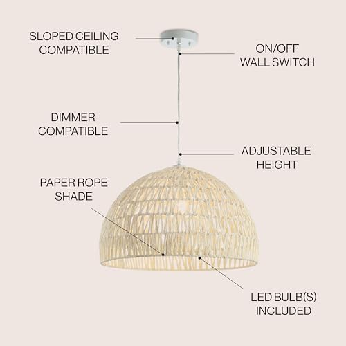 JONATHAN Y Campana 1-Light Pendant Dome Ceiling Lamp, 20", Cream