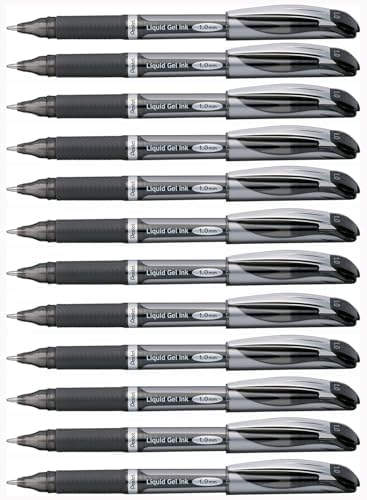 Pentel ENER-GEL Deluxe Liquid Gel Pen, Bold Line, Metal Tip, Black Ink, Box of 12 (BL60-A)