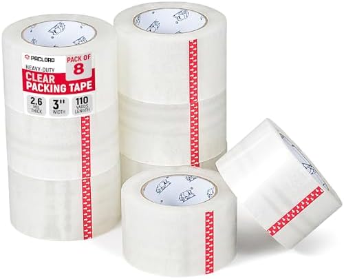 3" x 110 Yards Clear Packing Tape, Pack of 8 - Heavy-Duty 2.6 Mil Thick Carton Sealing Tape with Industrial Strength Adhesion for Packaging, Moving, or Shipping Boxes