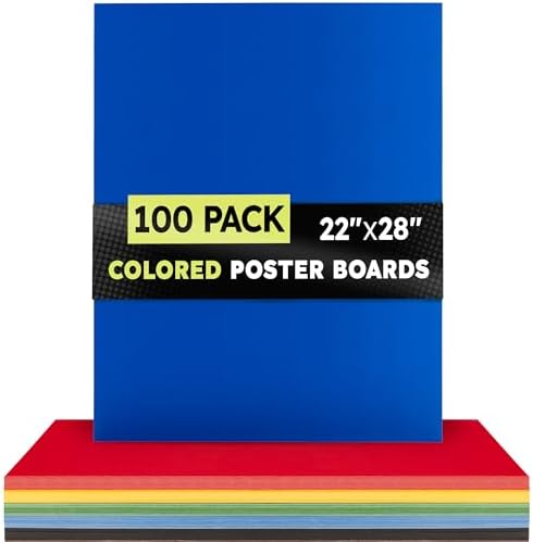 Hygloss Colored Poster Board 22 x 28, 100 Pack, Assorted Standard Colors
