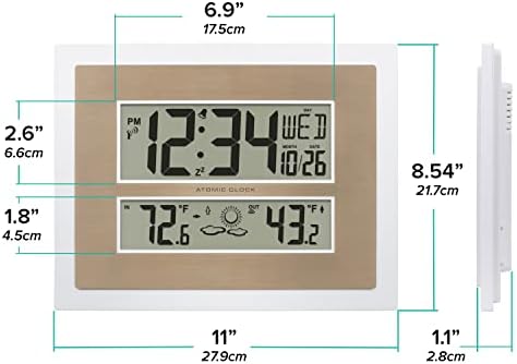 La Crosse Technology 512-14937-INT Atomic Digital Wall Clock with Temperature & Forecast in White/Champagne