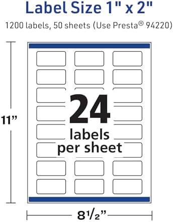 Avery TrueBlock Matte White Rectangle Labels, Sure Feed Technology, 1" x 2", 1,200 Matte White Labels, Print-to-The-Edge, Laser/Inkjet Printable, Great for Packaging and Product Merchandising