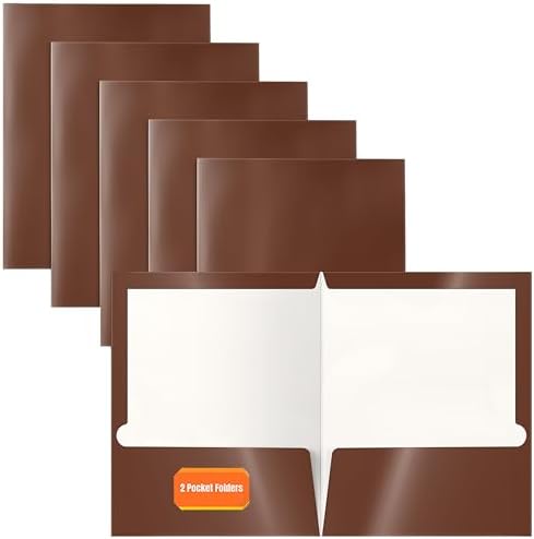 Better Office Products 2 Pocket Glossy Laminated Brown Paper Folders, Box of 25, Letter Size, Brown Paper Portfolios