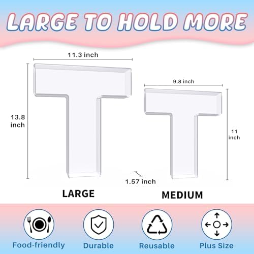 13.8" Extra Large Acrylic Letter Charcuterie Board Box, Reusable Fillable Letter Cake Candy Dish Display Serving Tray for Birthday Anniversary Party Decoration (T)