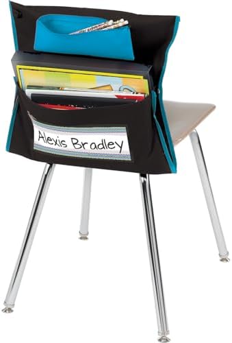 Really Good Stuff Deluxe Chair Pockets with Pencil Case, 6-Pack, Black