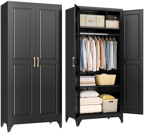 SteeLoong Metal Wardrobe Cabinet,Armoire Wardrobe Closet with Hanging Rod