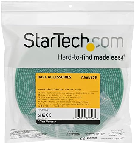 StarTech 25ft (7.6m) Hook and Loop Roll, Green, Fastener Tape (HKLP25GN)