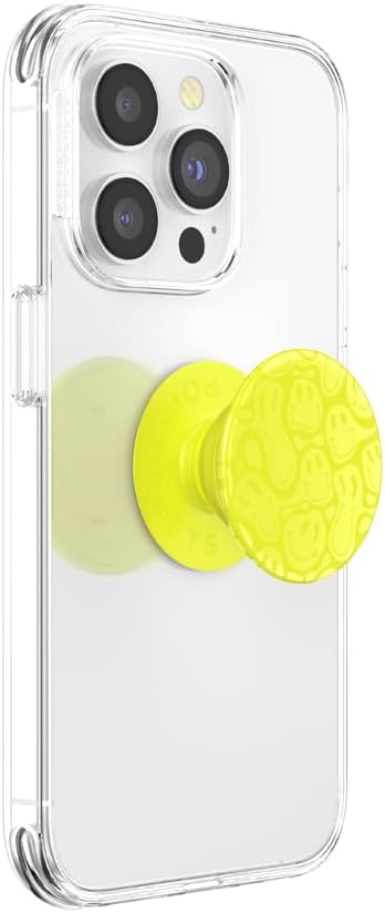 PopSockets Adhesive Phone Grip, Holder- Neon Jolt Smiley | Secure Comfortable Hold, Anti-Drop, Kickstand, Neon Yellow, Smiley, Face