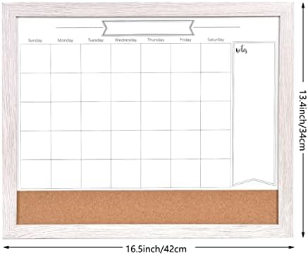 Dry Erase Calendar Whiteboard for Wall, Combination Magnetic Dry Erase White Board & Bulletin Board, 13" x 17" White Wood Framed Calendar/Cork Combo Board,Including 8 Markers and 1 Eraser(WH-3343+1)