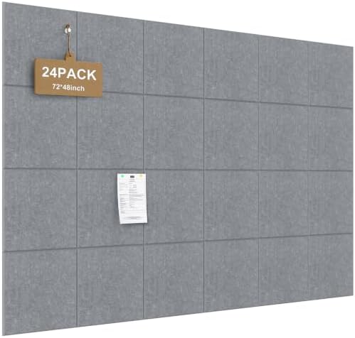 JBER Large Cork Board Alternative 72" x 48" - 24 Pack Self-Adhesive Felt Bulletin Board Tiles, Pin Board Vision Board for Walls, Office & Home Decor(Light Gray)