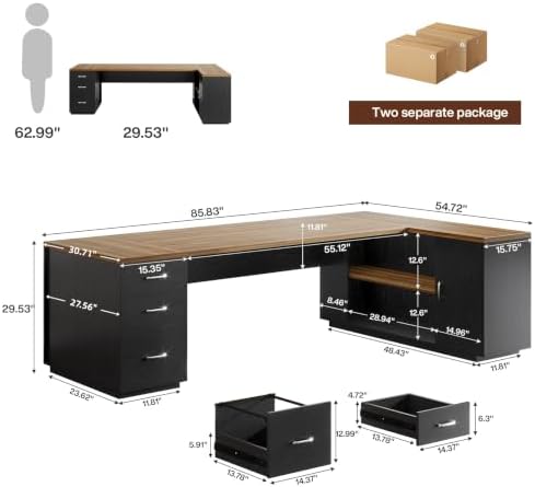 Tribesigns 86" L-Shaped Executive Office Desk, Extra Large Home Office Desk