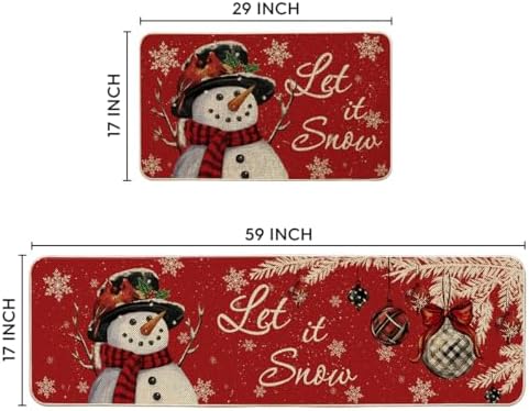 Artoid Mode Snowman Let It Snow Snowflake Christmas Kitchen Mats Set of 2, Winter Home Decor Low-Profile Kitchen Rugs for Floor - 17x29 and 17x59 Inch