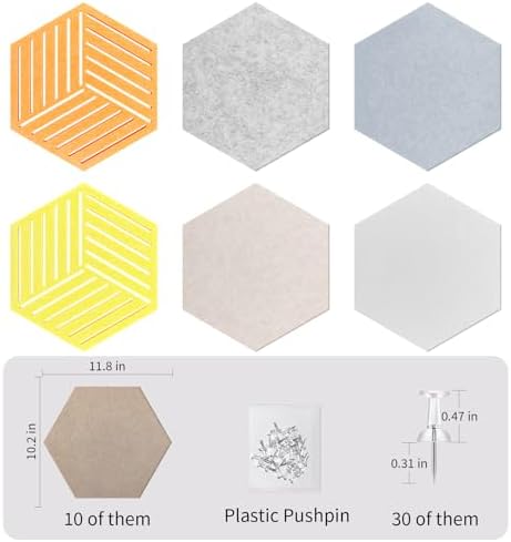 Hexagon Felt Bulletin Cork Board Tiles Peel and Stick, 10 Pack