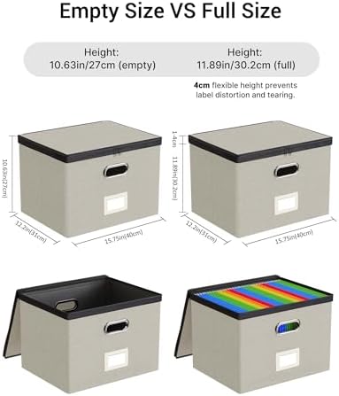 Oterri File Box Large 1-Pack Hanging Organizer for Letter/Legal-Size Folder | Dustproof Lid. 3 Mesh Pockets. Collapsible Scratch-Resistant GRS Linen. Slide Rails. Office, Home, Dorm