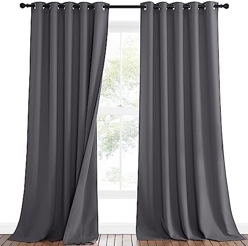 NICETOWN Noise Insulation Curtain Panels, Pair of Energy Smart & 100% Blackout Echo of Sounds Reducing Drapes for Dining Room Window, Thermal Guest Room Lined Window Dressing(Gray, 62 x 95 inch)
