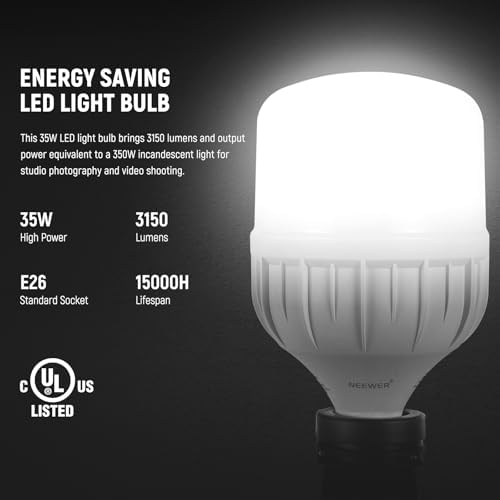 NEEWER 700W Equivalent Softbox Lighting Kit, 3Pack UL Certified 5700K LED Lighting Bulbs, 24x24 inches Softboxes with E26 Socket, Photography Continuous Lighting Kit Photo Studio Equipment