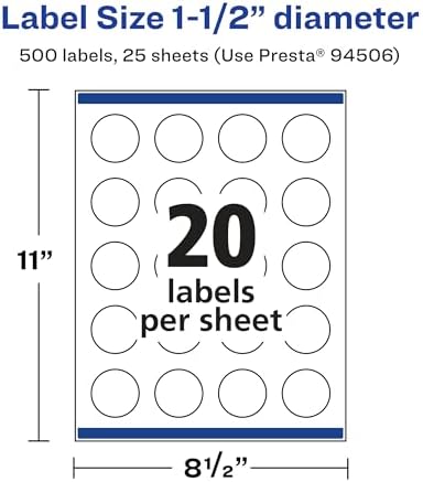 Avery Matte Clear Round Labels, Sure Feed Technology, 1.5" Diameter, 500 Matte Clear Labels, Print-to-The-Edge, Laser/Inkjet Printable
