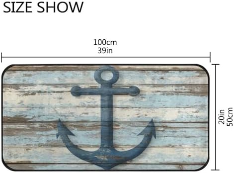 Aslsiy Retro Wooden Board Anchor Kitchen Rug Sea Ocean Kitchen Mat Area Rug Marine Nautical Floor Mat Welcome Non Slip Rug for Kitchen Home Decor 39" X 20"