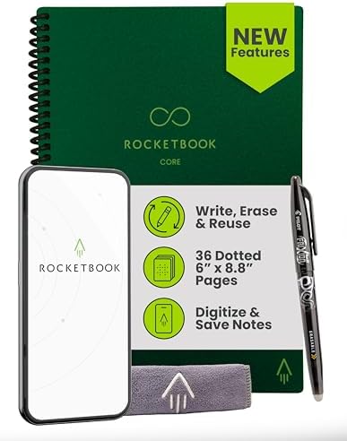 Rocketbook Core Reusable Smart Notebook, Executive Size 6x8.8, Green