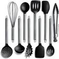 COOK WITH COLOR Silicone Cooking Utensils, Kitchen Utensil Set, Easy to Clean Silicone Kitchen Utensils, Cooking Utensils for Nonstick Cookware, Kitchen Gadgets Set, 10 Pieces, Black