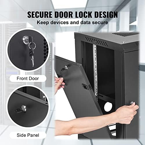 VEVOR 12U Wall Mount Network Server Cabinet, 14.8'' Deep, Server Rack Cabinet Enclosure, 200 lbs Max. Ground-Mounted Load Capacity, with Locking Door Side Panels, for IT Equipment, A/V Devices | for IT Equipment A/V Devices, 200 lbs Max. Ground-Mounted...