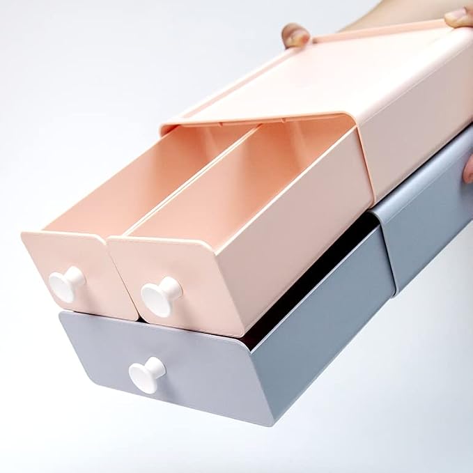 2 PCS Stackable Plastic Desk Organizer, Drawer Type Desktop Storage Box, Cosmetics Makeup Stationery, Gel Pens, Pencils, Markers, Tape, Erasers, Paperclips, Chargers, MD-2012 (Beige&Green)