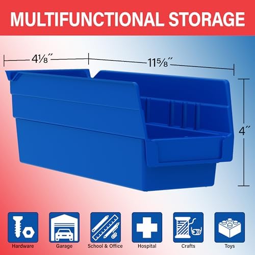 Akro-Mils 30120 Heavy Duty Plastic Shelf Bins, 12"x 4"x 4", Green, 24-Pack