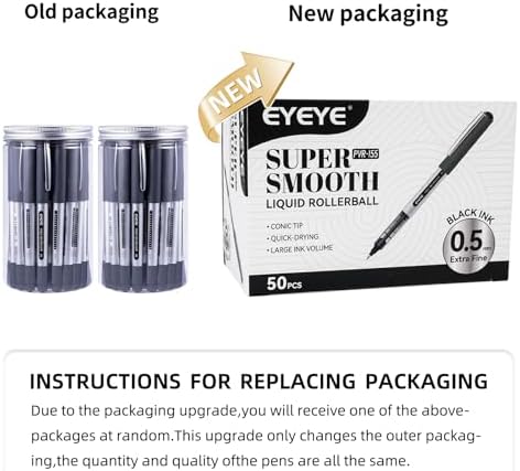 EYEYE Black Pens Pack of 50, 0.5mm Extra Fine Point Roller Ball Pen | Back to School Essential, Quick Drying Liquid Ink Rollerball Pen Fine Point Smooth Writing Pen for Journaling Office Supplies