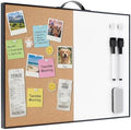 TSJ OFFICE Small Whiteboard Cork-Board - 12" X 16" Portable Aluminum Black Framed Magnetic Dry Erase Board for Wall, Small Bulletin Cork Board with Holder for Office, Home and School