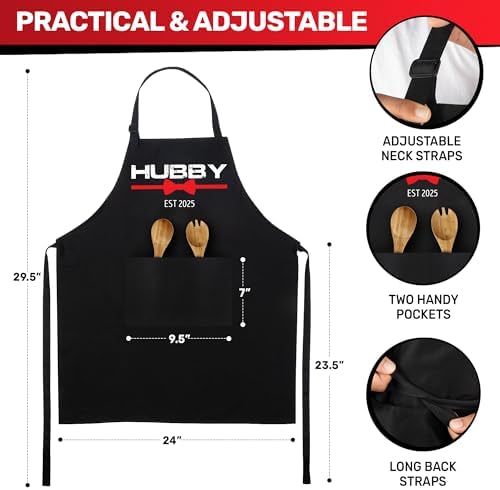 Prazoli Products Mr Mrs Apron Set - Engagement Gifts, Wedding & Bridal Shower Gifts for Couple (Hubby & Wifey Est: 2025, Standard)