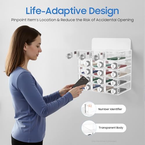 Cell Phone Cabinet,Aluminum Alloy Pocket Chart Cell Phones Storage Cabinet, Cell Phone Locker,Wall-Mounted with a Locked,for Classroom, Office, Gym (15 Compartments)