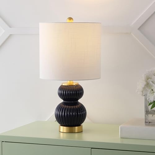 JONATHAN Y Daphne Ribbed Gourd Metal/Glass Table Lamp 20", Navy