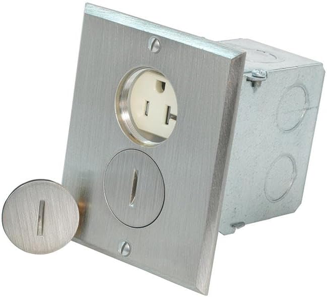 Leviton 1-Gang Duplex Receptacle Floor Box Assembly, Tamper-Resistant, Nickel Finish, 20-Amp, 125V, 25349-TFN