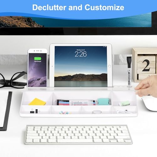 Desktop Glass Whiteboard with Storage, Desk Dry Erase White Board Stand