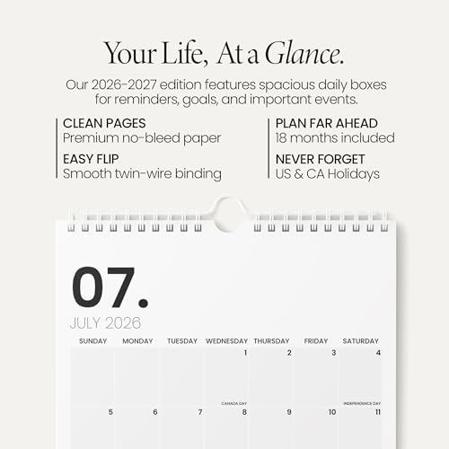 Karto Wall Calendar 2026-2027 11x17 in - Minimalist | July 2026 to December 2027, Vertical, Boosts Productivity, Easy Monthly Planning