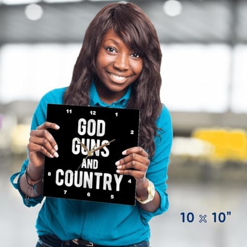 3dRose God Guns and Country. Bold Distressed White Lettering on Black. 10x10 Wall Clock