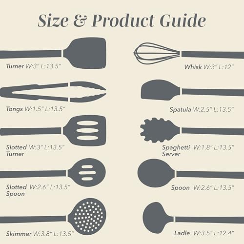 COOK WITH COLOR Silicone Cooking Utensils, Kitchen Utensil Set, Easy to Clean Silicone Kitchen Utensils, Cooking Utensils for Nonstick Cookware, Kitchen Gadgets Set, 10 Pieces, Grey Ombre