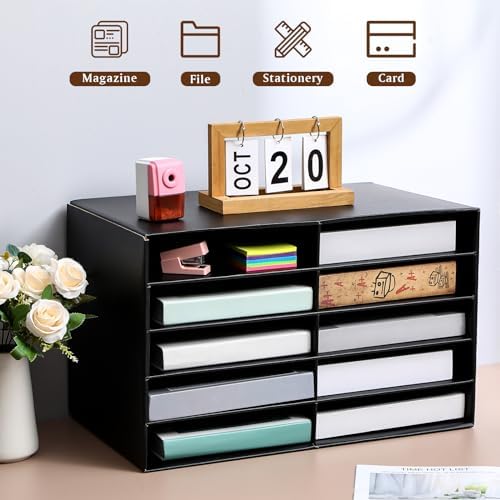Ireer 4 Pieces Cardboard Paper Organizer, Classroom Mailboxes, Construction Paper Storage, Compartment Literature Sorters, Classroom Organizers for Student Office School (Black,10 Slots)