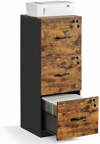 VASAGLE 3 Drawer File Cabinet with Locks, for A4, Letter Sized Documents