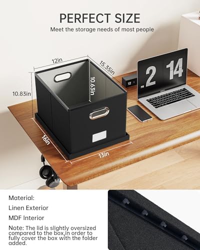 Oterri 2 Pack File Storage Organizer, Filing Box, Portable File Box with Lid, Fit for Letter/Legal File Folder Storage, Document Organizer, Black