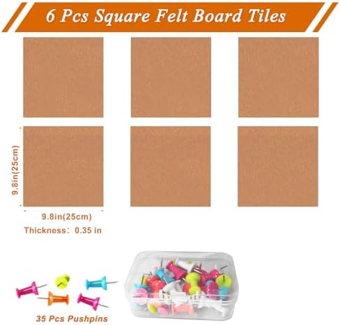 Square Felt Cork Bulletin Board Tiles, Self Adhesive DIY Felt Pin Board for Wall 30" x 20" with 35 Pushpins for Office School Home Wall Decor Stickers Memos Photos Display (Deep Camel)