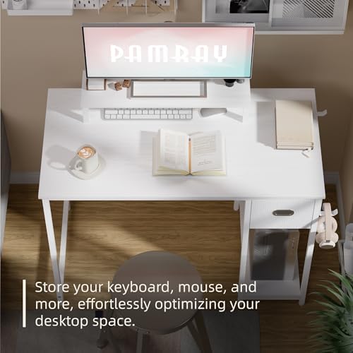 Pamray 39 Inch Small Computer Desk with Monitor Stand and Drawer for Gaming